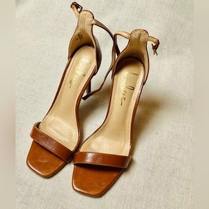 Lulu’s brown faux leather strappy stilettos